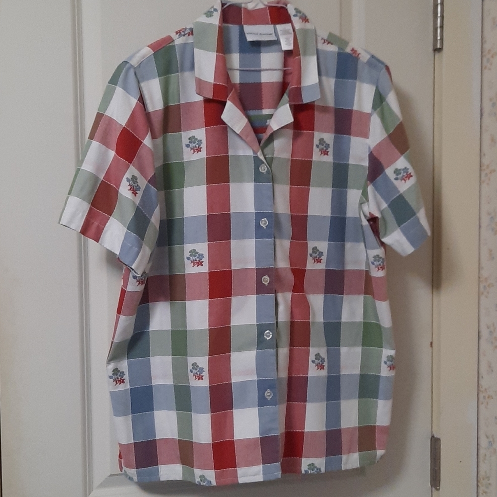 Red, green, blue, white plaid top